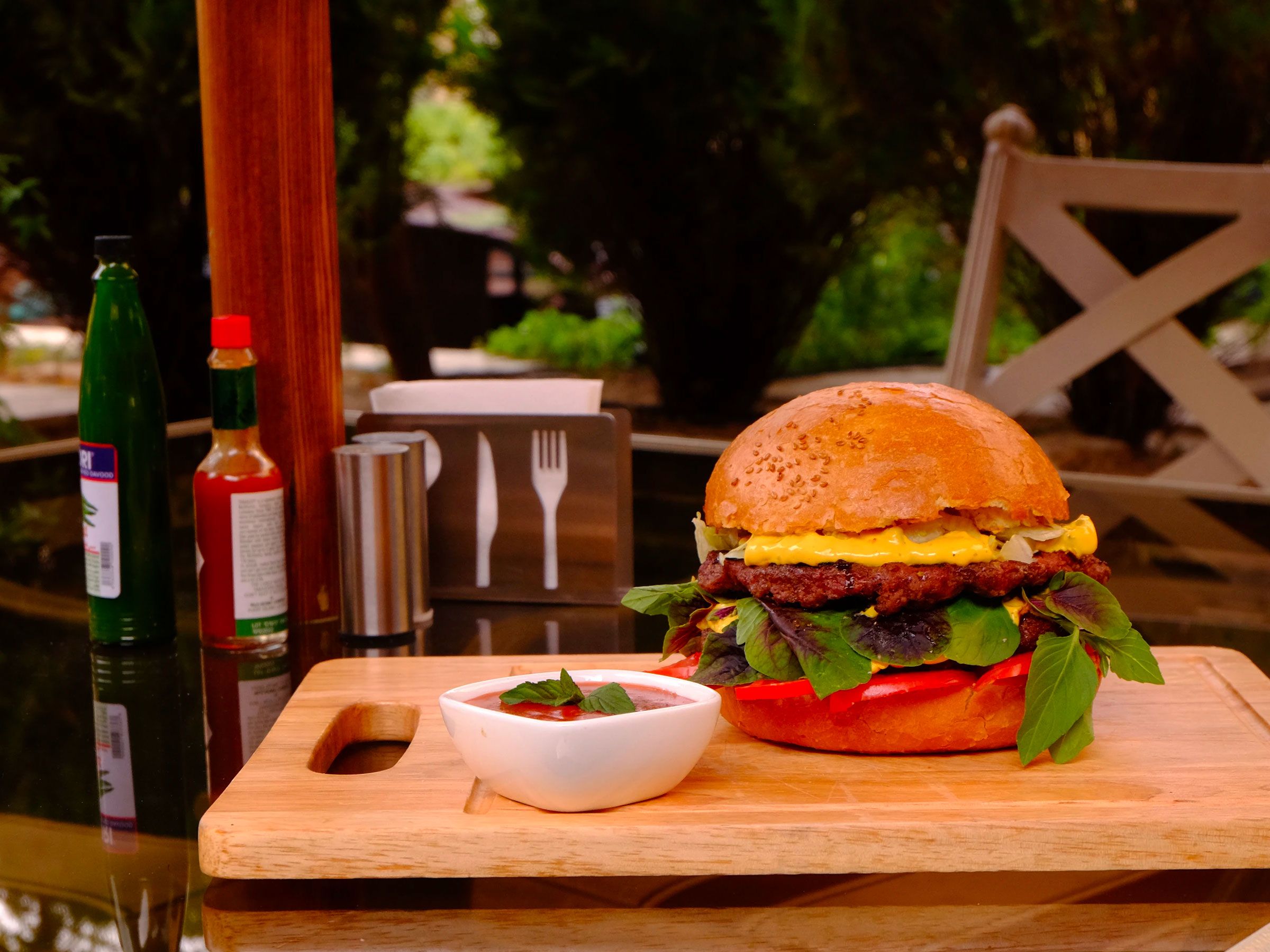 Burger Served On Garden Table delivery-to-your-garden